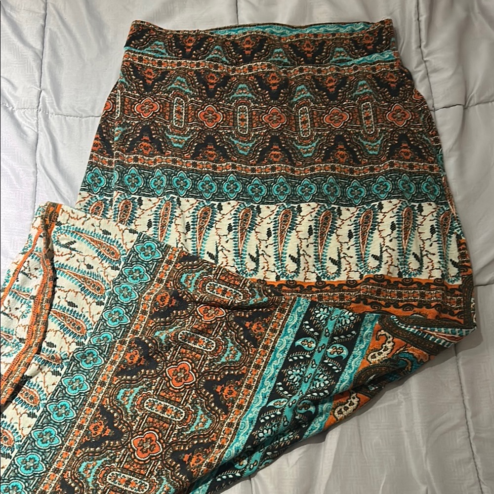Ambiance Apparel Turquoise and Orange Paisley Skirt